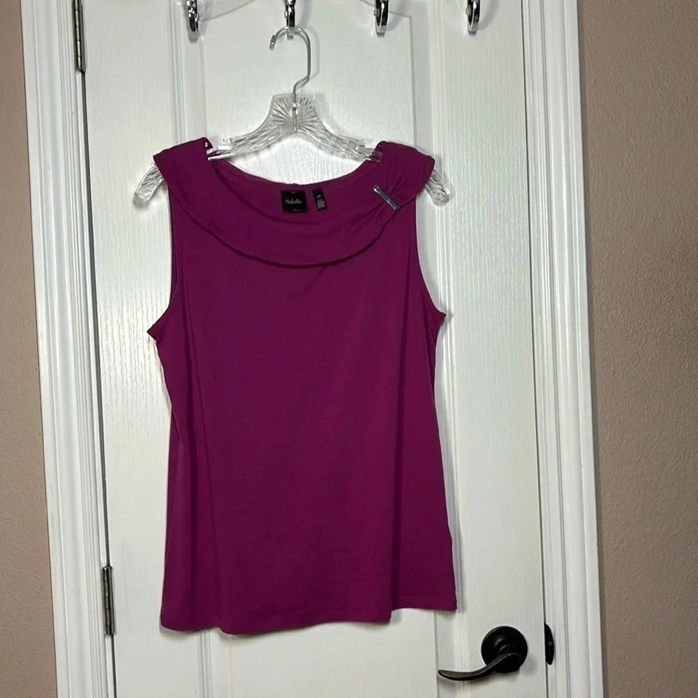 Rafaella Women's Pink Sleeveless Scoop Neck Collared Knit Top Size L Pre-Owned